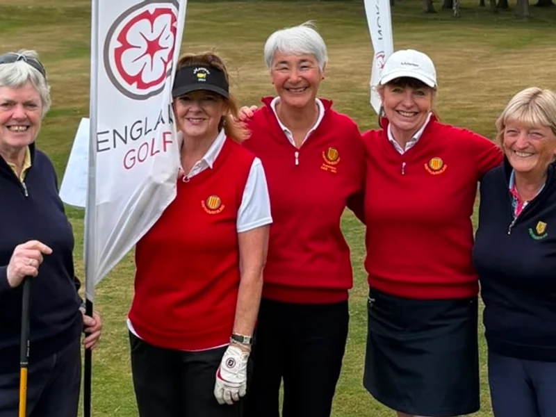 County Vets Secretary Julia Tate, County Secretary Kathryn Archibald, President Viv Younger, Vice-Captain Debbie Reape and County Vets Captain Helen Cooper.